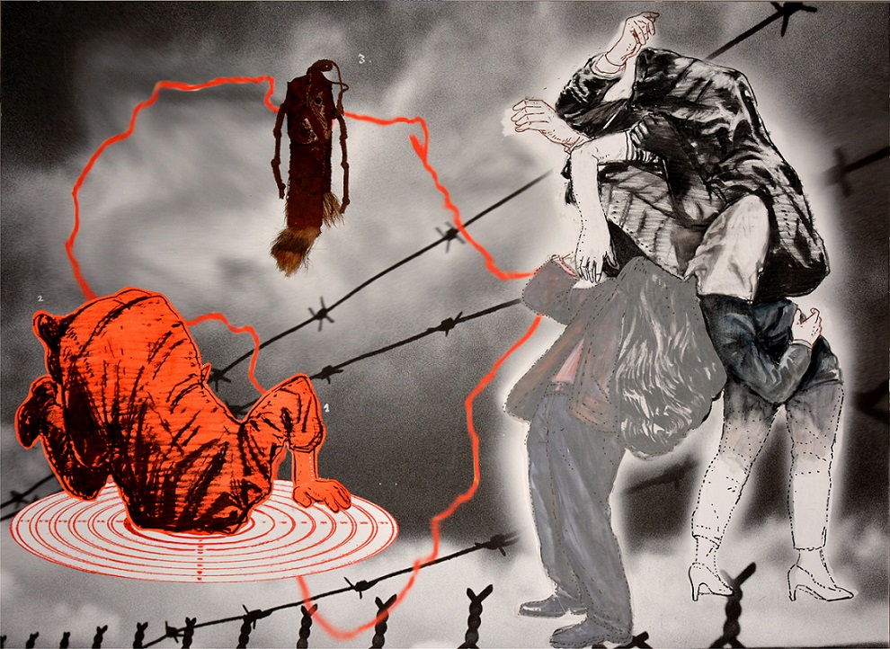 Au loin s'annonce la pluie - technique mixte sur paiper marouflé sur bois 97x130-2019.