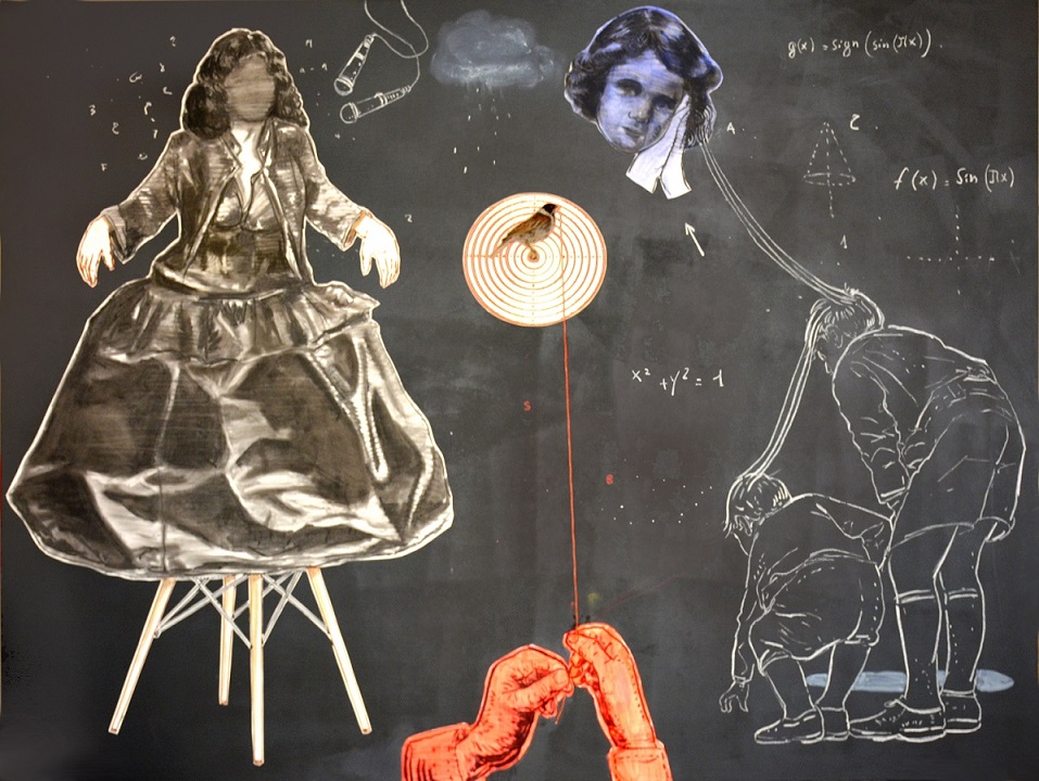 Le songe d'une nuit d'été- technique mixte - taxidermie sur papier marouflé sur bois - 120x160 - 2020