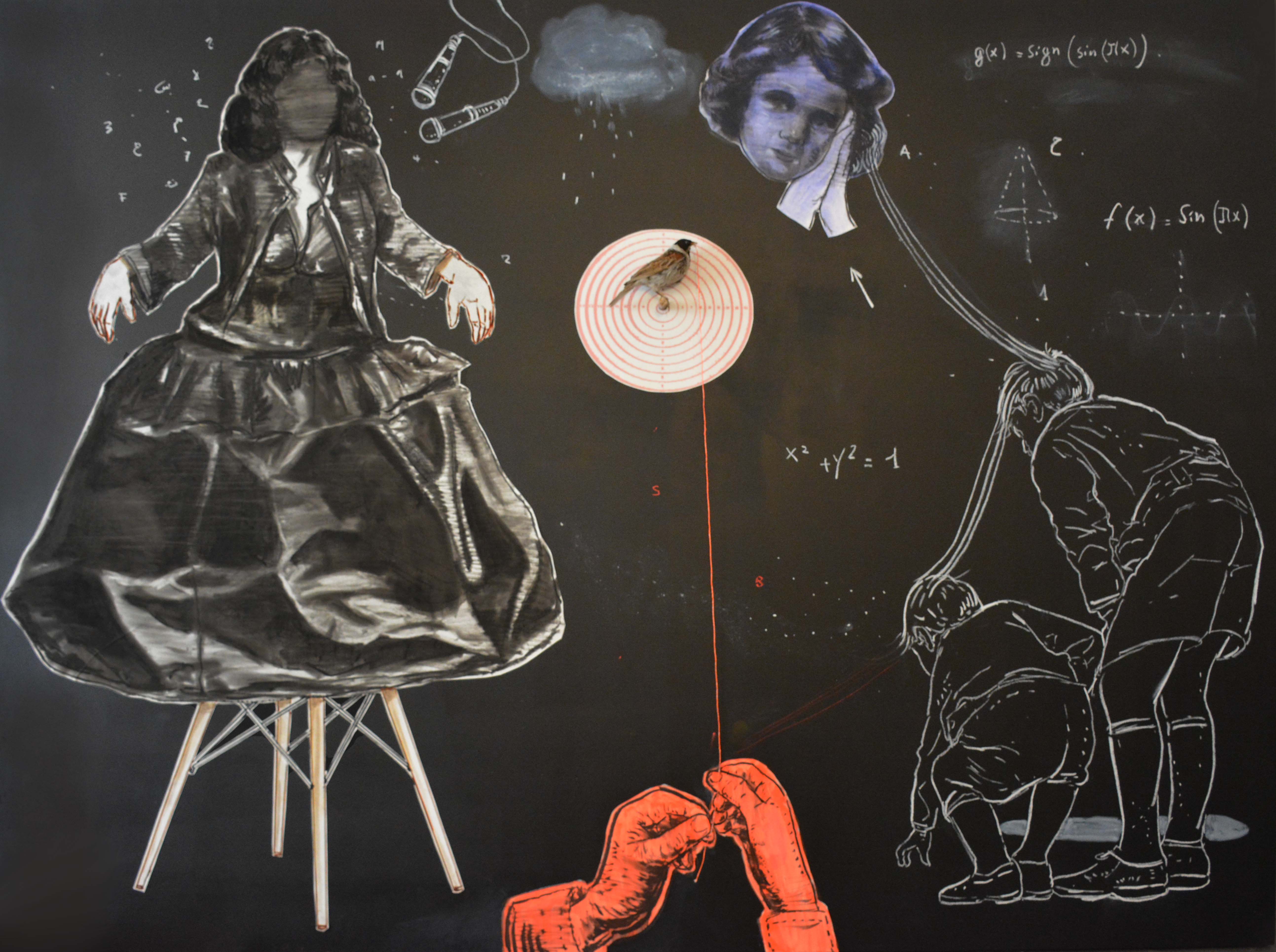 Le songe d'une nuit d'été- technique mixte - taxidermie sur papier marouflé sur bois - 120x160 - 2020