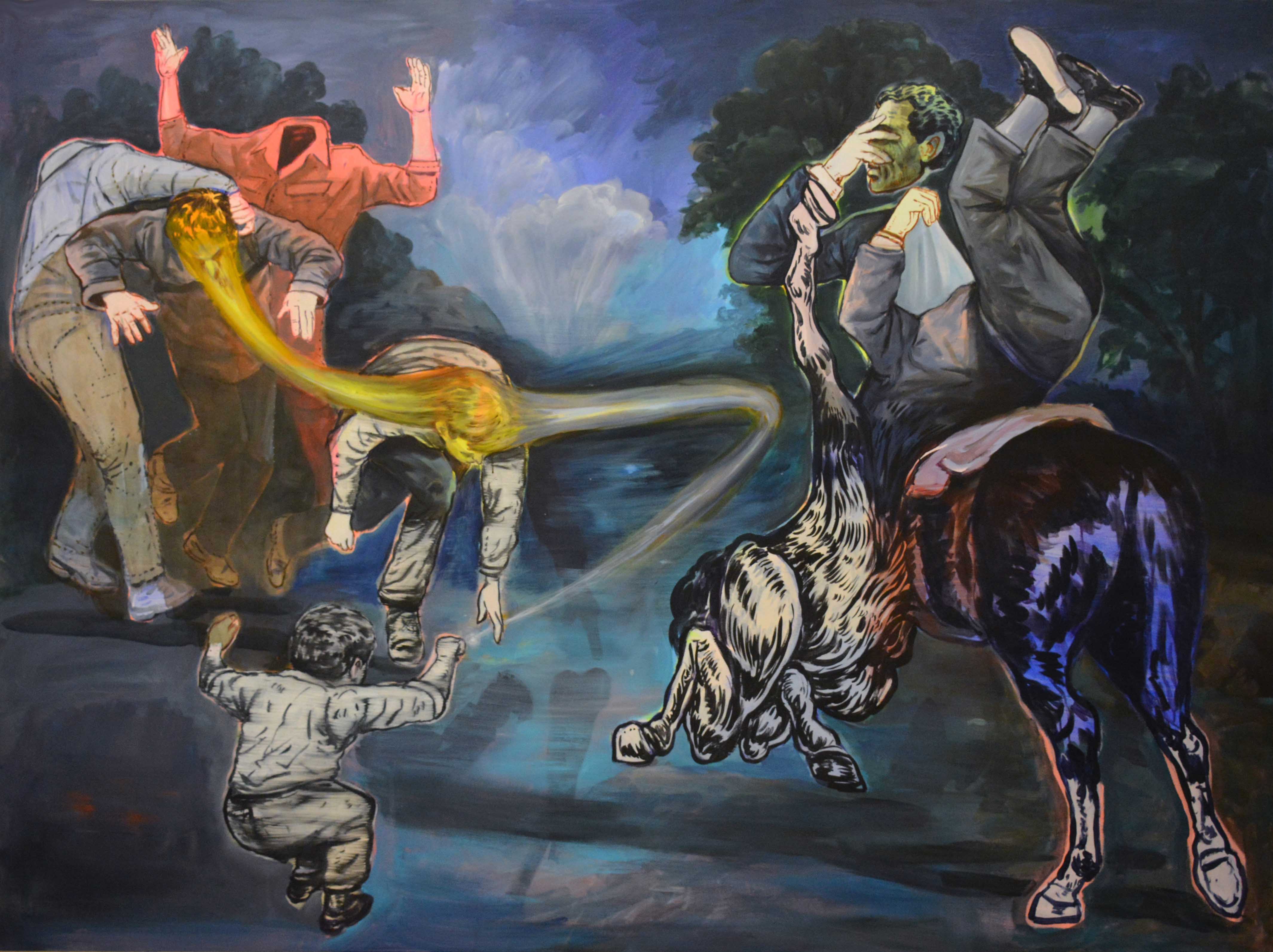 Même de loin, il devient brun grâce aux feux. Technique mixte sur toile 150x200- 2025